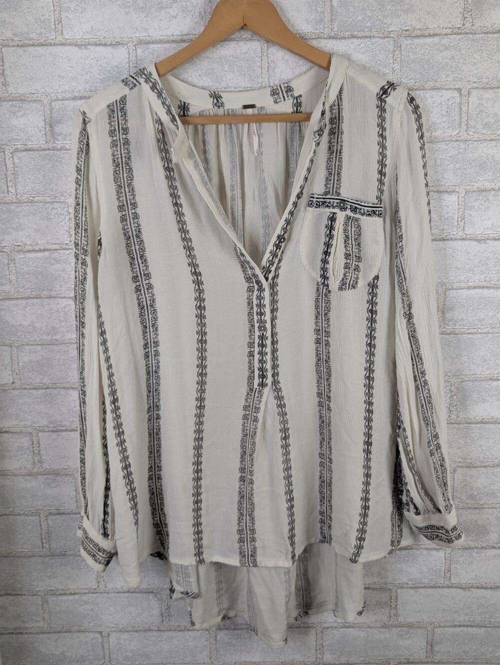 Free People Women's Small Long Sleeve Tunic Cream Stripes S